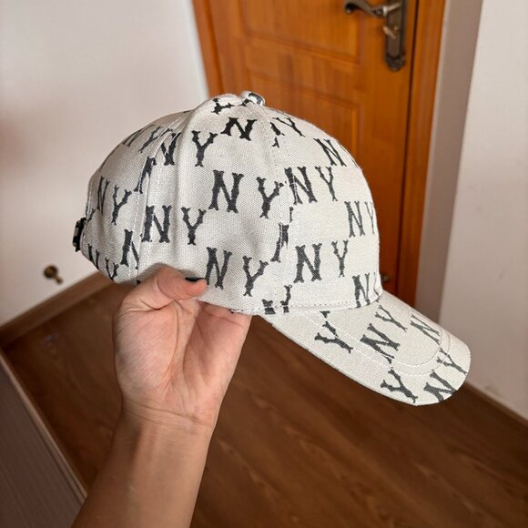 White Soft-Top Baseball Cap With NY Letters Printed All Over Adjustable - Picture 2 of 6